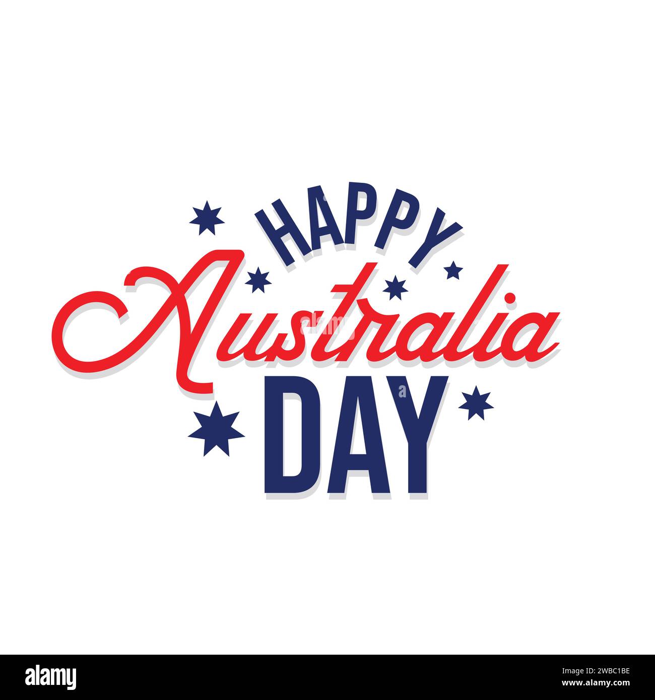 Happy Australia Day Vektor Typografie auf weißem Hintergrund. Grußkarte zum australischen Tag, Poster, Banner, Vorlage, Postkarte. 26. Januar Australien Stock Vektor