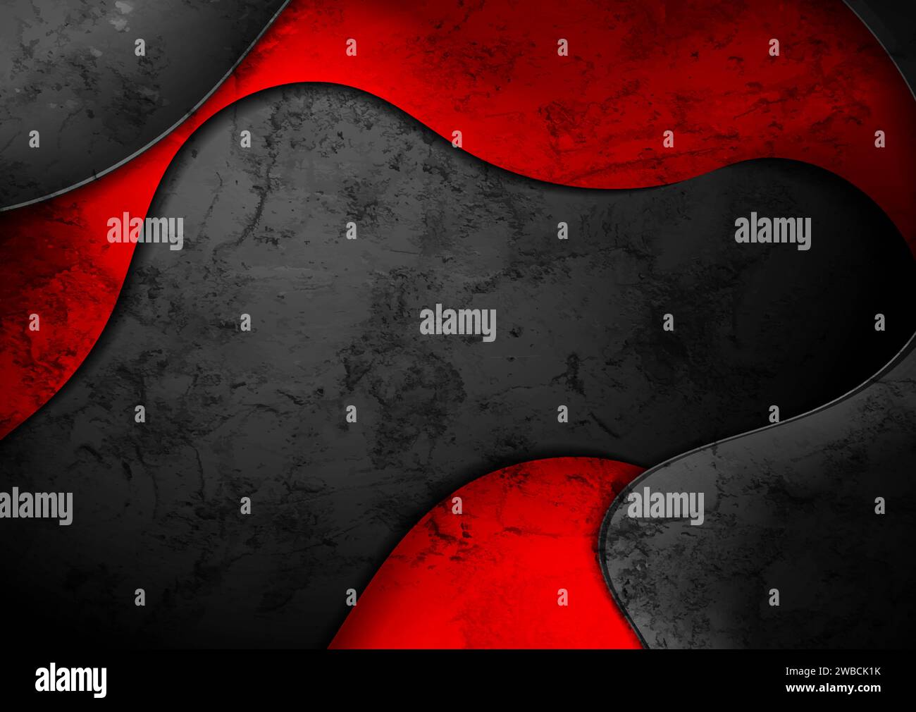 Schwarzer und roter Hochglanzwellen abstrakter Grunge-Hintergrund. Vektordesign Stock Vektor