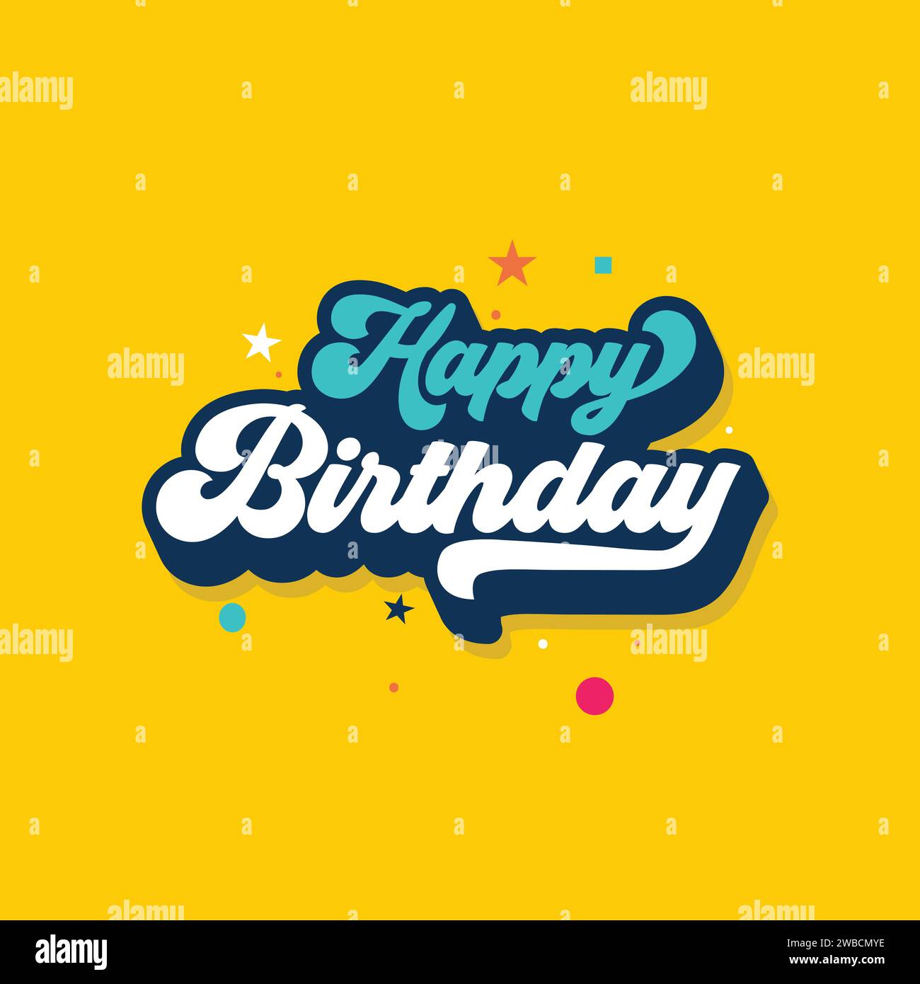 Retro-Stil handgezeichnete Grußkarte mit Happy Birthday-Schriftzug. Zeit zum Feiern. Wünschen Sie sich etwas. Geburtstagsfeier. Geburtstagsplakat, Banner, Stock Vektor