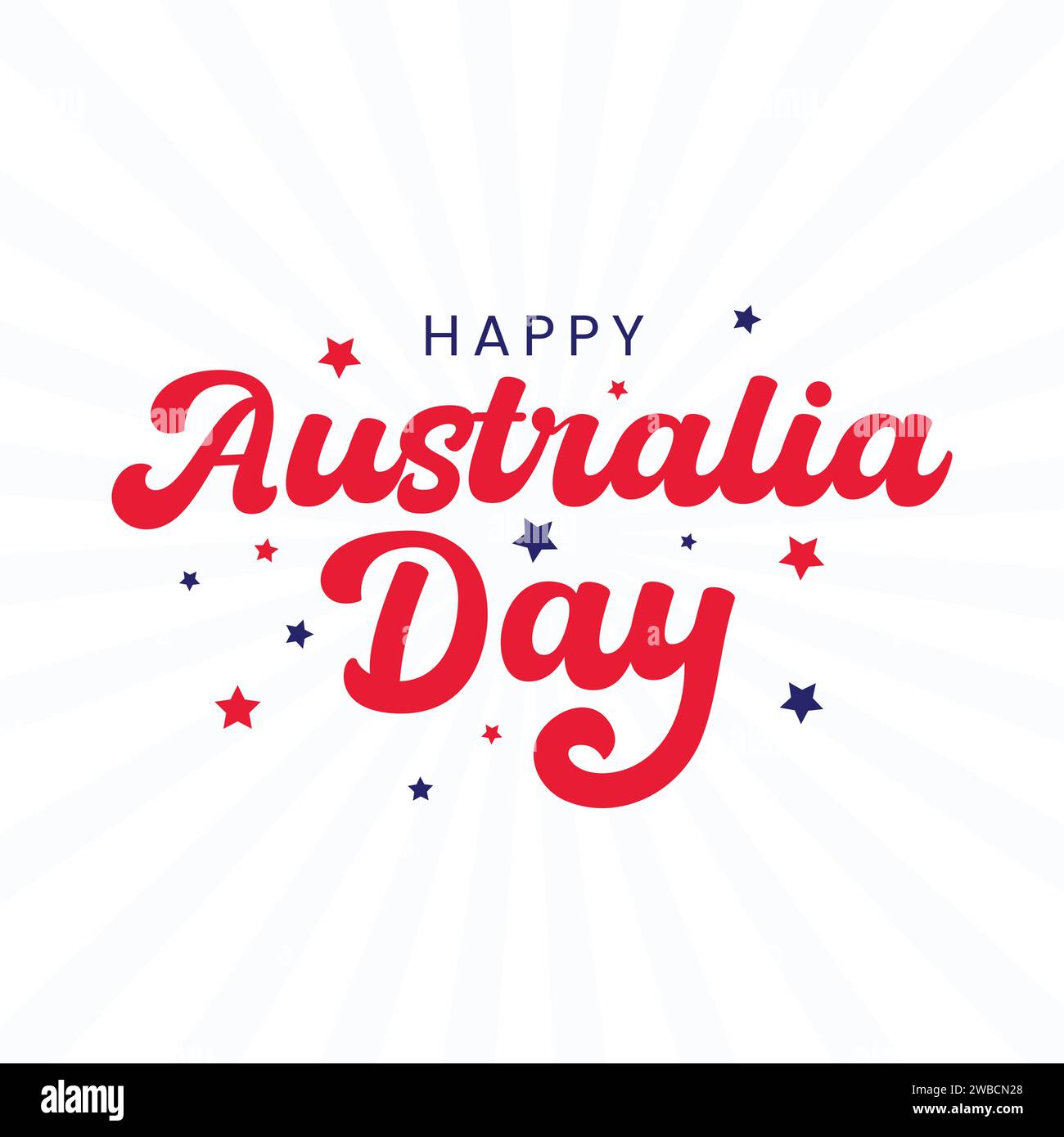 Glückliche Australien Tag Vektor Typografie Illustration mit roten und blauen Sternen auf weißem Hintergrund. 26. Januar Australien Tag Hand gezeichnet Buchstaben Vektor Stock Vektor