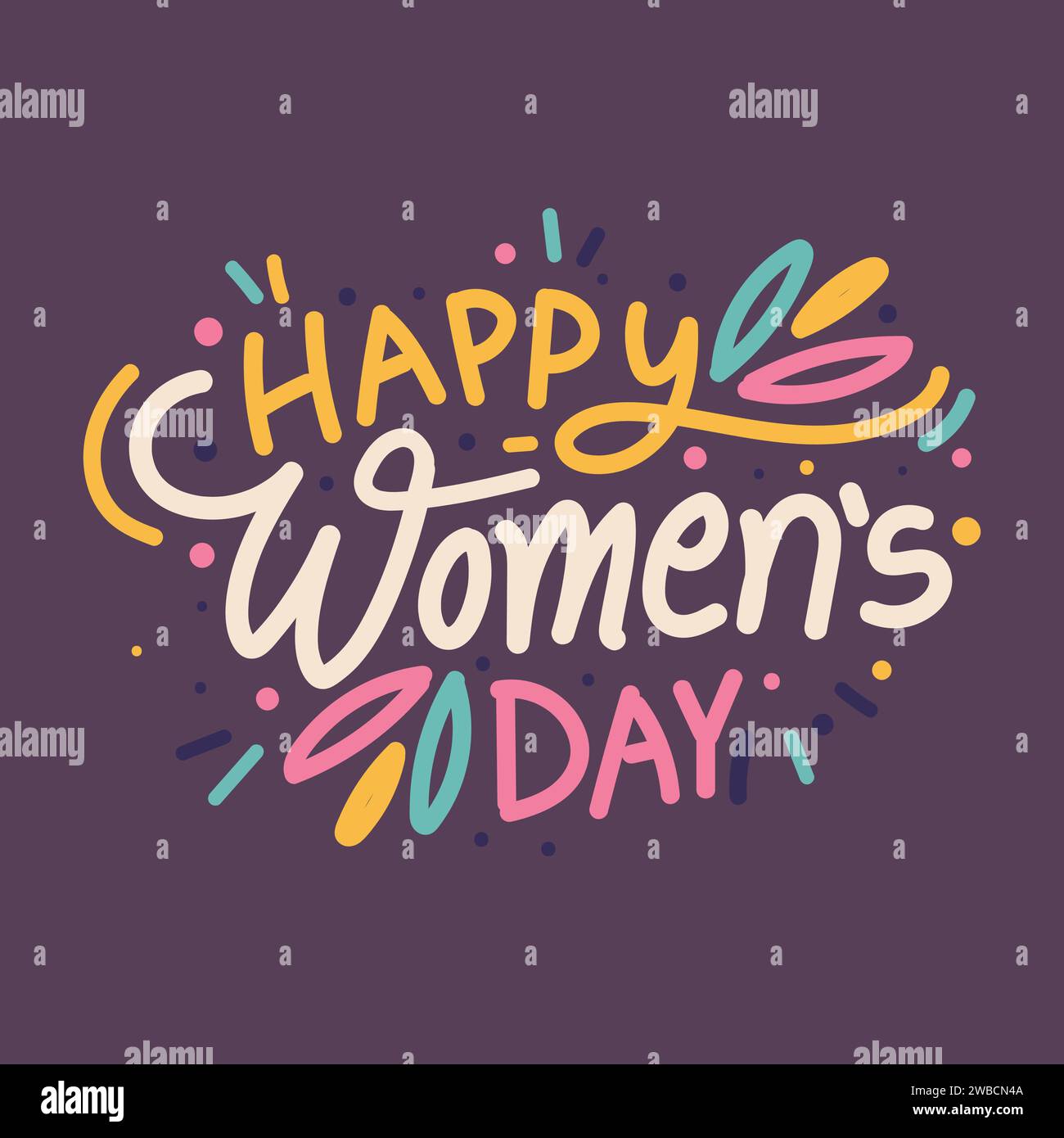 Happy Women's Day Hand gezeichnete Vektor Typografie Illustration. Schriftdesign zur Feier des Internationalen Frauentages am 8. März Banner, Poster, Stock Vektor