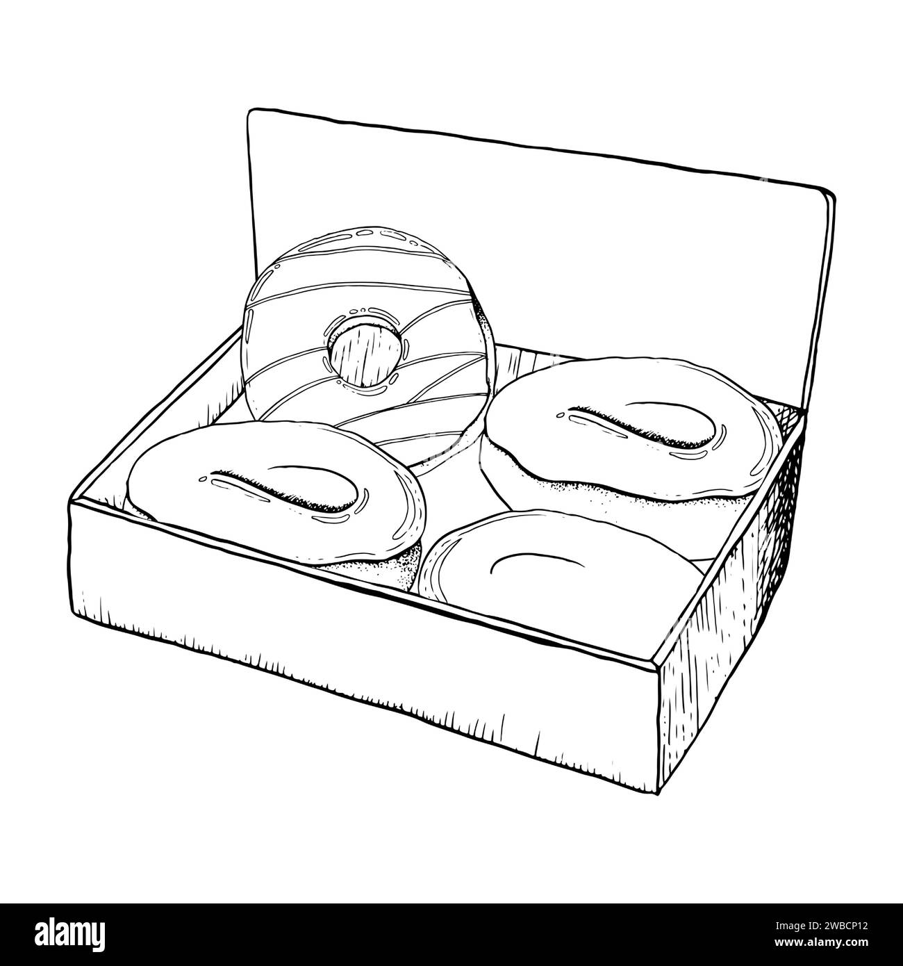 Glasierte Donuts in der Box für Bäckerei und Café Stock Vektor
