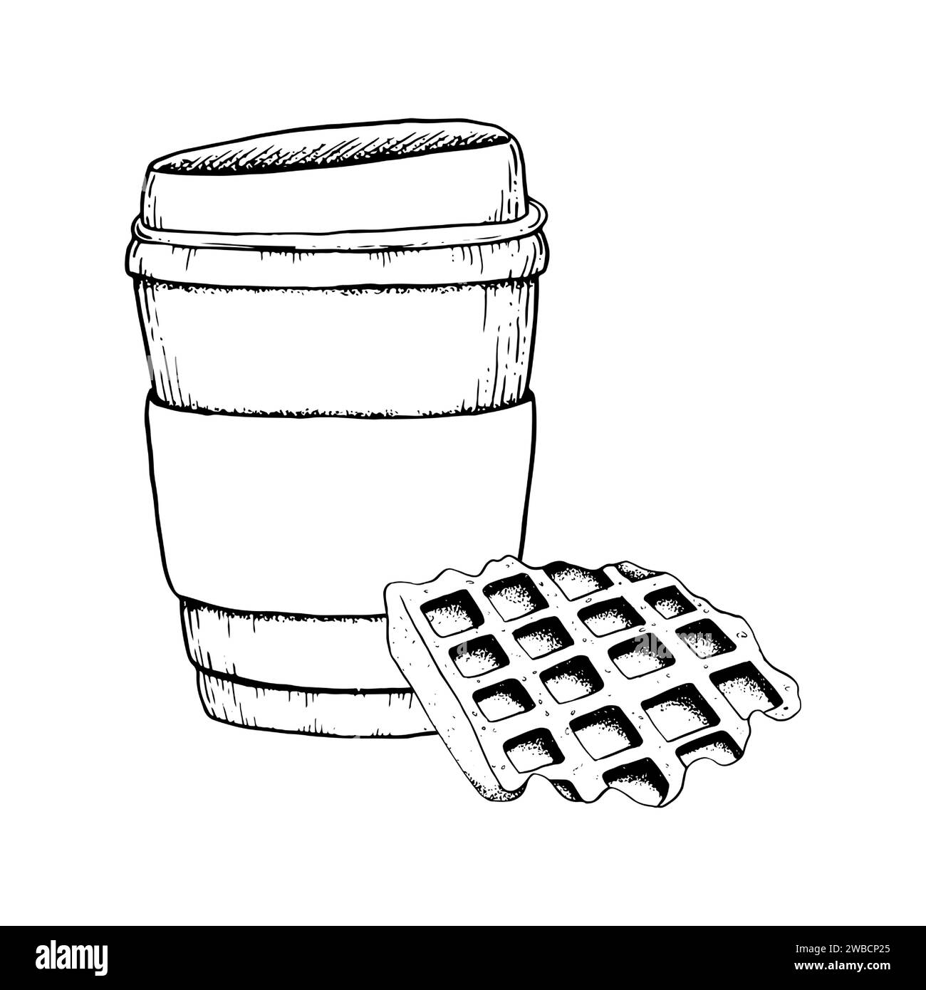 Vector Belgium Waffeln Dessert mit Kaffeetasse Stock Vektor