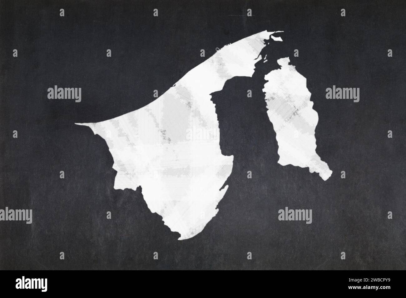 Tafel mit einer Karte von Brunei Darussalam in der Mitte. Stockfoto