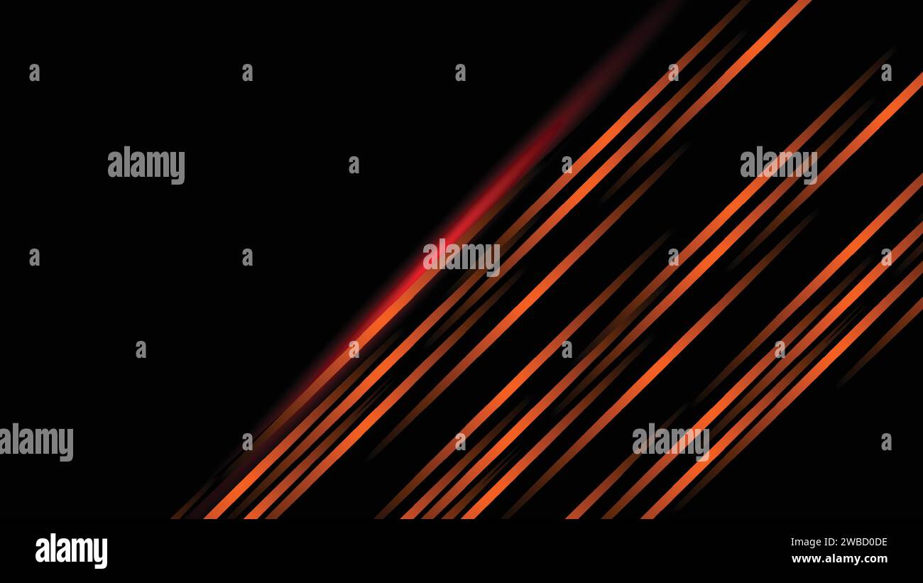 Schwarzer abstrakter Hintergrund mit orangefarbenen und weißen Streifen. Modernes dunkles abstraktes Bannerdesign. Stock Vektor
