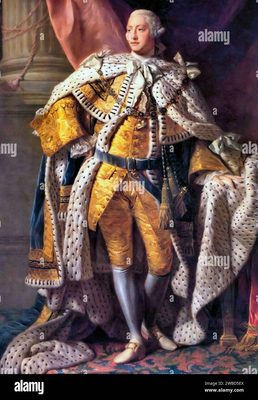 Georg III. (1738–1820), König von Großbritannien und Irland in Krönungsroben, Porträtmalerei in Öl auf Leinwand von Allan Ramsay, nach 1761 Stockfoto