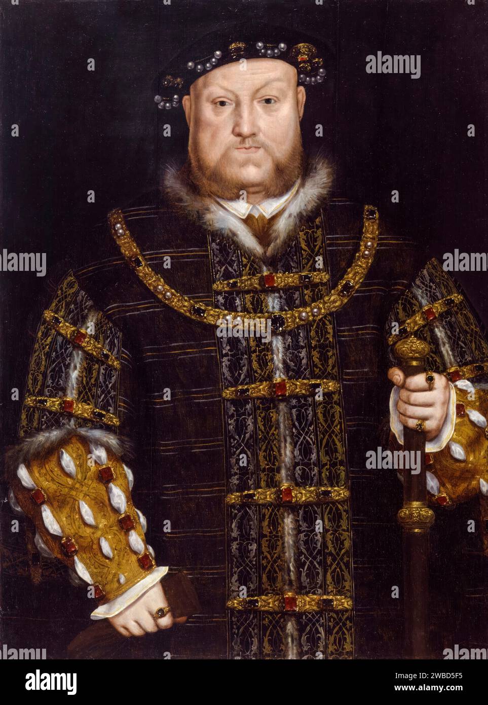 Heinrich VIII Porträt von König Heinrich VIII. Von England (1491–1547), Ölgemälde auf Tafel nach Hans Holbein dem Jüngeren, 1600-1625 Stockfoto