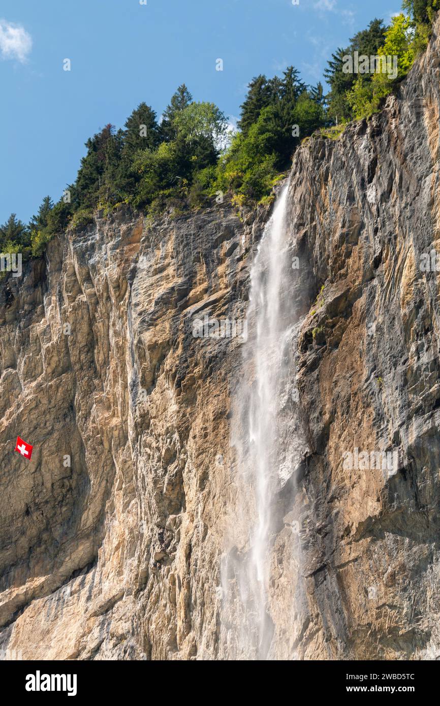 Nahaufnahme des Staubbacher Wasserfalls Stockfoto