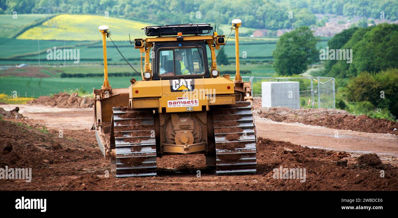 Bauindustrie in Arbeit, Bau neuer Straßen, A46, die sich südlich von Newark verbreitert, Nottinghamshire, East Midlands, Großbritannien Stockfoto