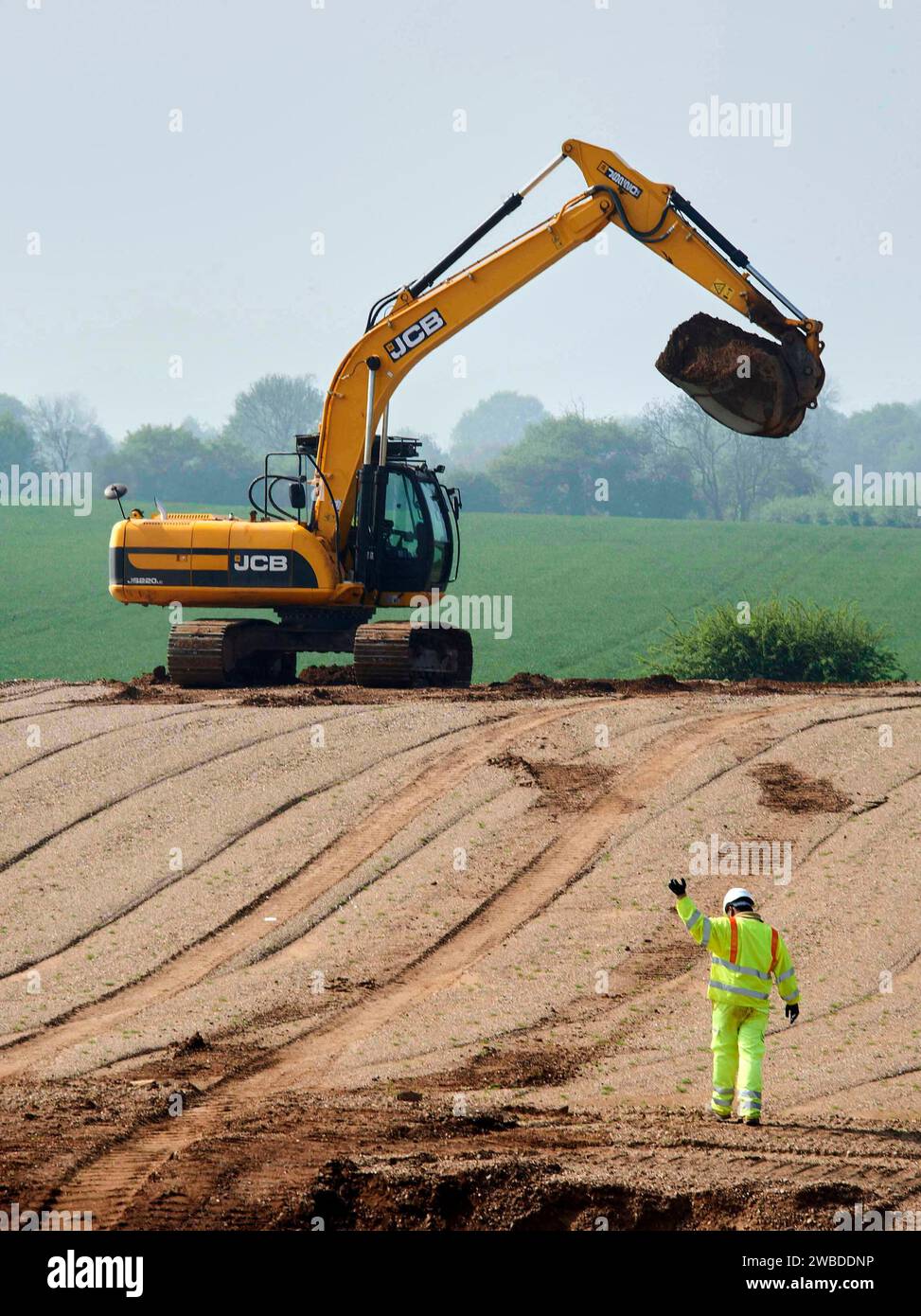 Bauindustrie in Arbeit, Bau neuer Straßen, A46, die sich südlich von Newark verbreitert, Nottinghamshire, East Midlands, Großbritannien Stockfoto