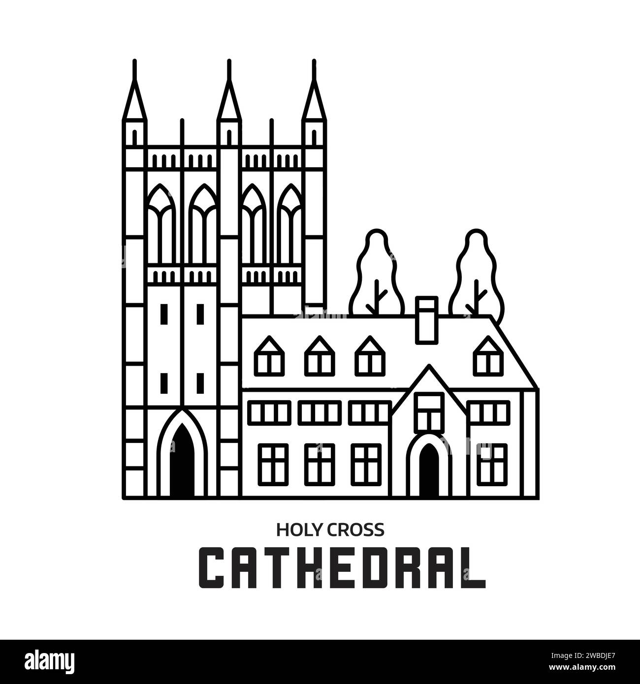 Gotische Kathedrale, christliche Kirche in Line Art Stock Vektor
