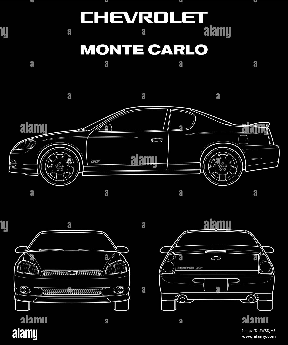 2005 Chevrolet Monte Carlo Auto-Blueprint Stock Vektor