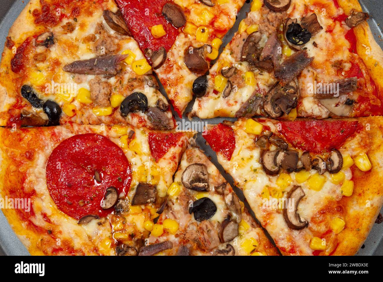 Pizzascheiben, Nahaufnahme Stockfoto