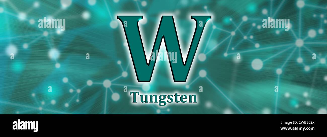 W-Symbol. Wolfram-chemisches Element auf grünem Netzwerkhintergrund Stockfoto