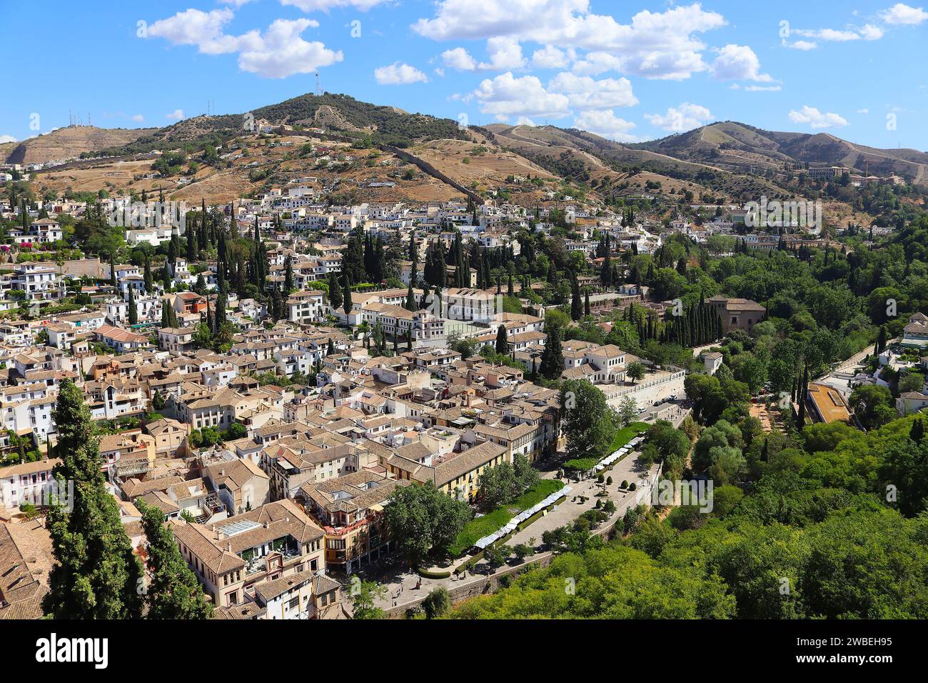 Blick aus der Vogelperspektive auf Granada, Andalusien, Spanien Stockfoto