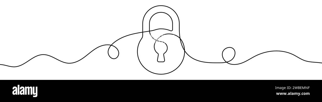 Fortlaufende bearbeitbare Linienzeichnung des Vorhängeschlosses. Einzeiliges Vorhängeschloss-Symbol. Stock Vektor