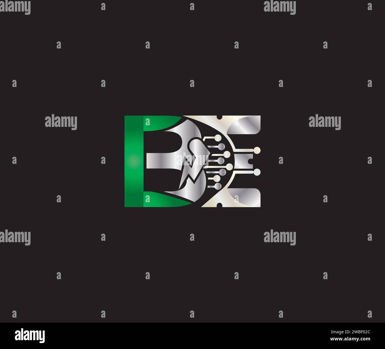 BE Letter Logo Design Grün oder Silber Creative Technology Electric Energy Logo Stock Vektor