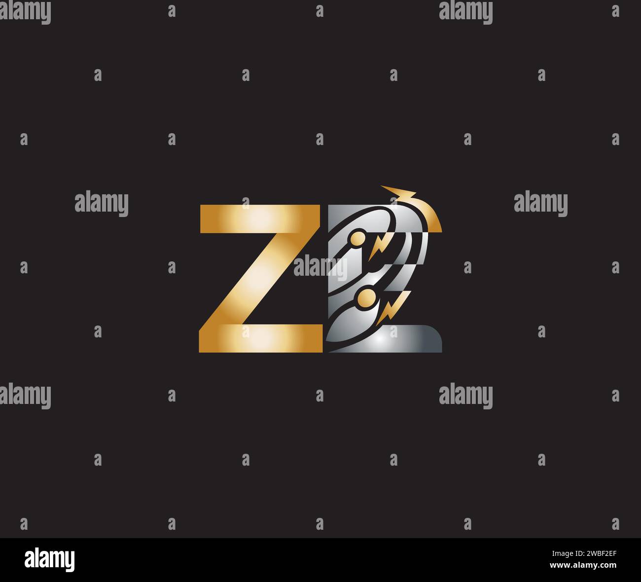 Creative Logo Technology Electric Energy Power ZE Letter Logo Design Gold oder Silber Stock Vektor