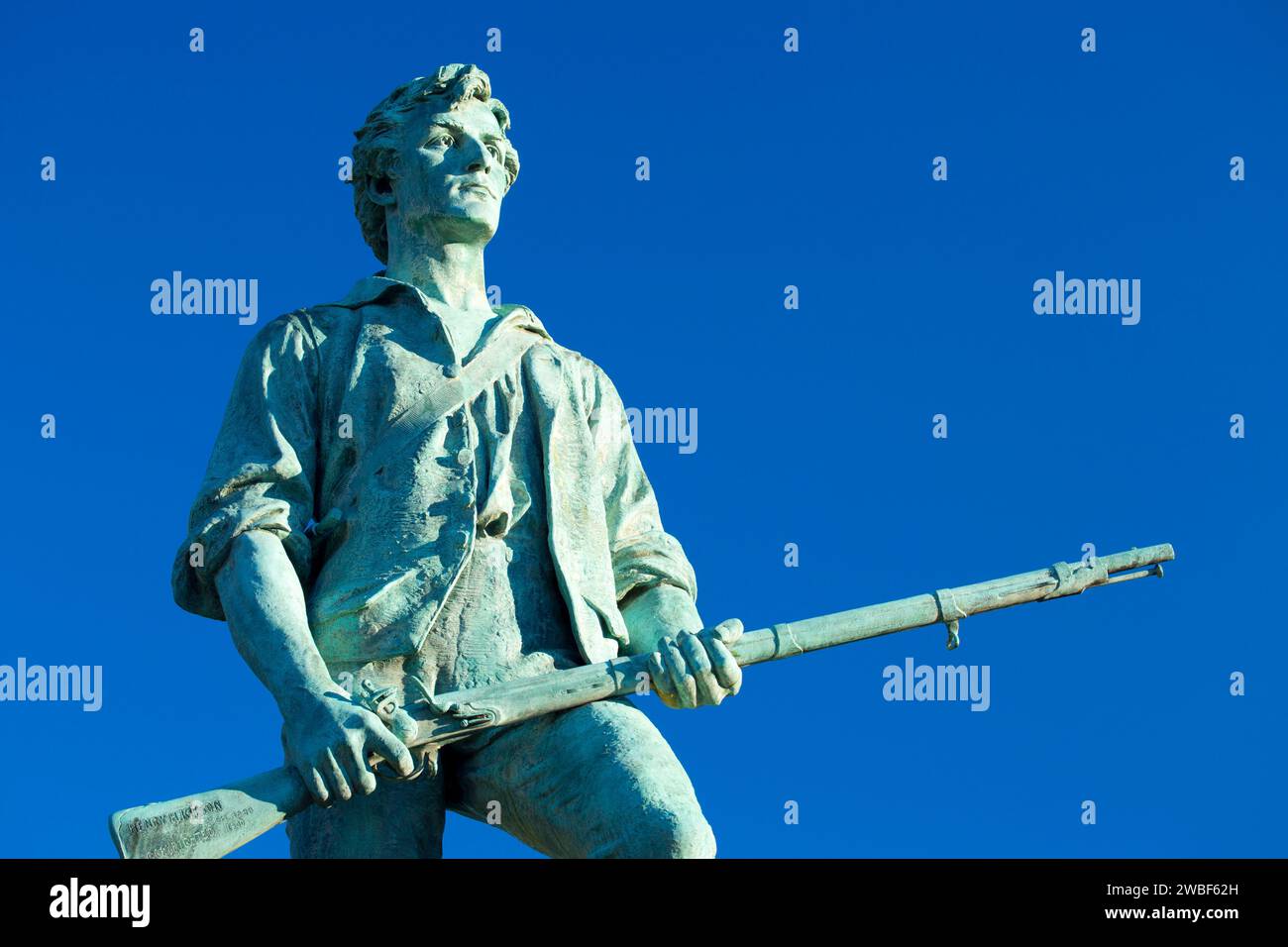 Captain Parker Statue auf Battle Green, Lexington Green, Lexington, Massachusetts Stockfoto