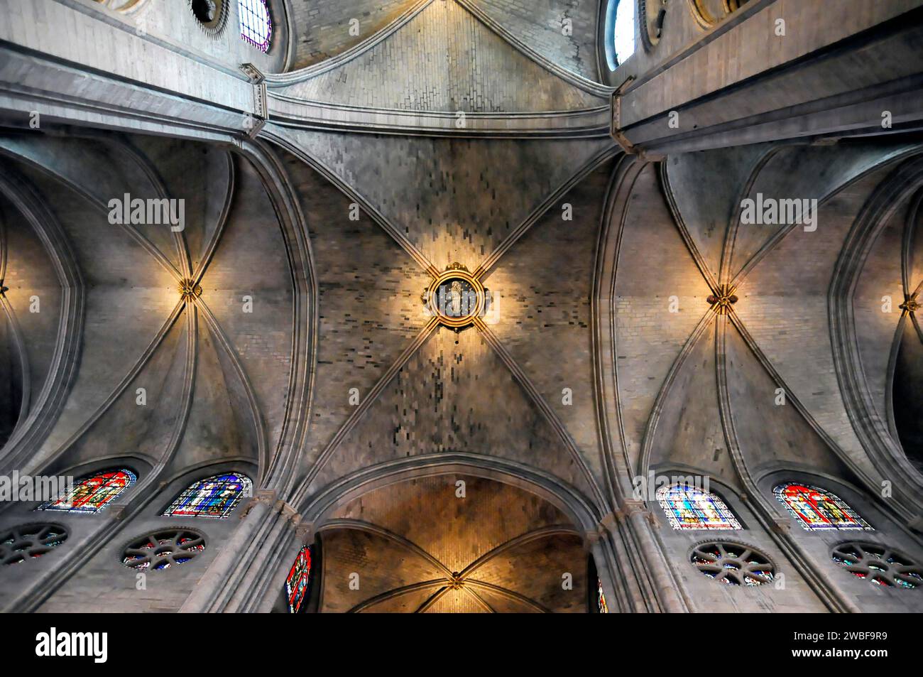 Deckenblick, Kathedrale Notre-Dame de Paris, Ile de la Cite, 4. Arrondissement, Paris, Frankreich Stockfoto