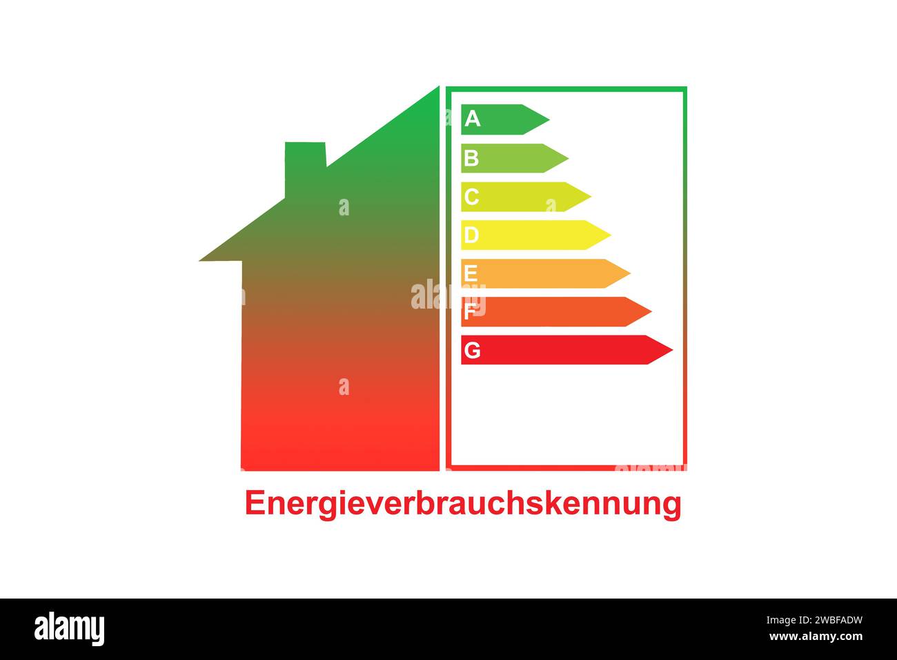 Energieeffizienzklasse für ein Einfamilienhaus, Energieverbrauchscode, A-G, Studio Stockfoto
