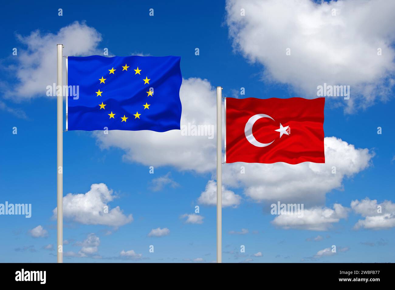 Die Flaggen Europas und der Türkei, Studio Stockfoto