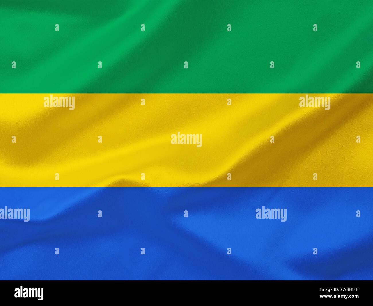 Die Flagge Gabuns in Zentralafrika, Hauptstadt ist Libreville. Die Währung ist der CFA-Franc, Studio Stockfoto