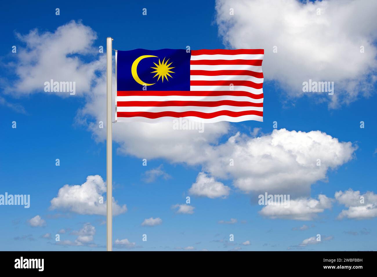 Die Flagge von Malaysia, Land in Asien, Studio Stockfoto