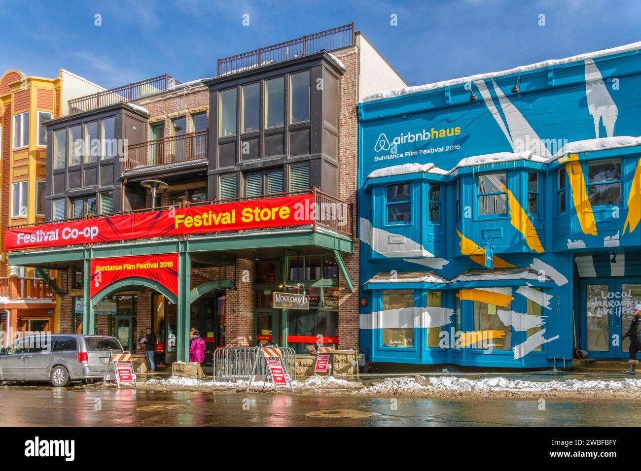 Park City, UT, USA, 21. Januar 2016: Hauptstraße während des Sundance Film Festivals. Stockfoto