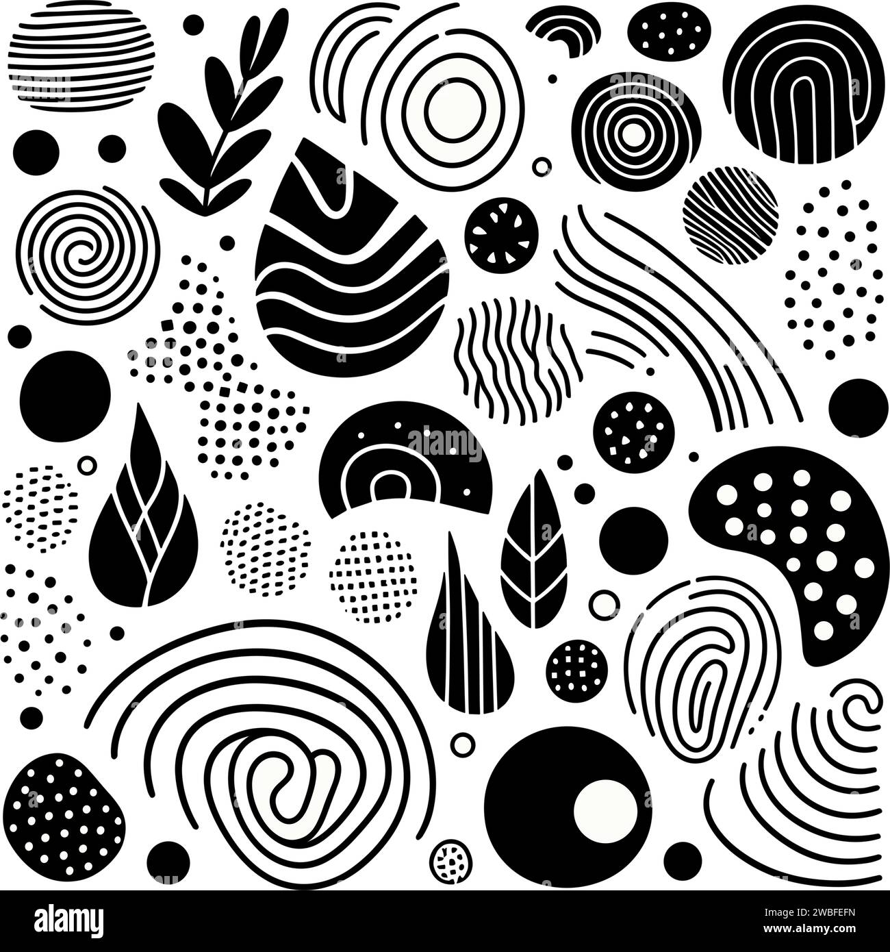 Natürliches Muster, handgezeichnetes minimales abstraktes organisches Formenmuster. Botanisches Texturdesign für Druck, Wand, modische Vorlage für Design. Stockfoto