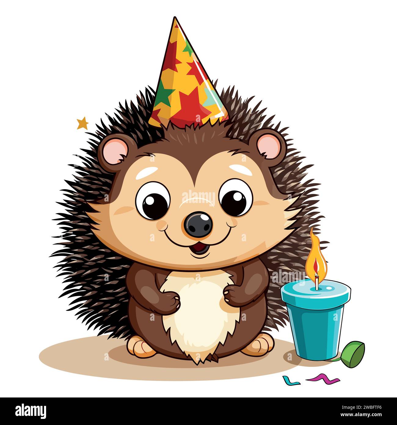 Igel feiert Geburtstag auf weißem Hintergrund Stock Vektor