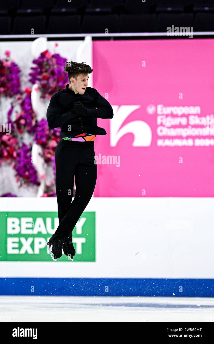 Lukas BRITSCHGI (SUI), während des Men Short Program, bei der ISU Europameisterschaft 2024, in der Algiris Arena, am 10. Januar 2024 in Kaunas, Litauen. Quelle: Raniero Corbelletti/AFLO/Alamy Live News Stockfoto