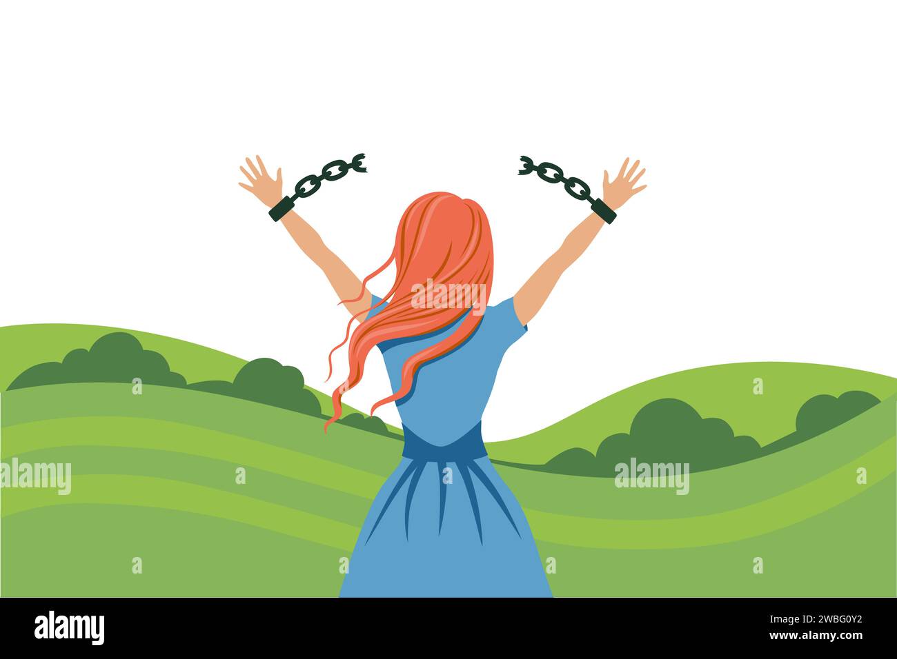 Frau mit gebrochenen Ketten an den Händen Stock Vektor