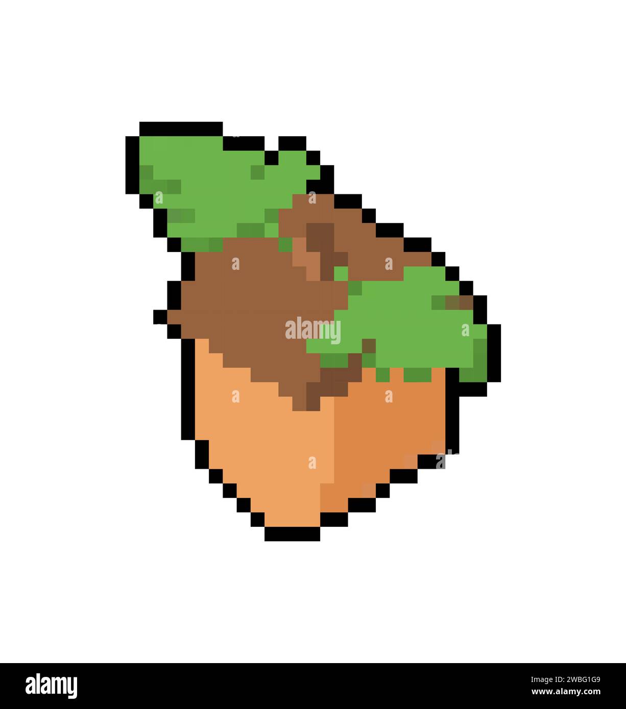 Acorn Pixel Art isoliert. 8-Bit-pixelige Frucht der Eiche Stock Vektor