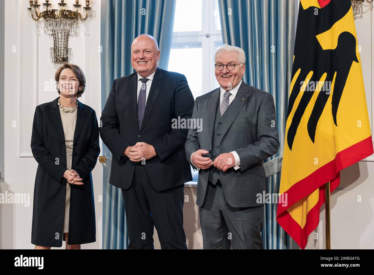 09.01.2024,Berlin,Schloss Bellevue,Neujahrsempfang des Bundespräsidenten Frank-Walter-Steinmeier für Repräsentanten des öffentlichen Lebens und rund 60 engagierte Bürgerinnen und Bürger aus allen Bundesländern.Foto:BP Frank-Walter Steinmeier,Elke Büdenbender,Ulrich Kelber *** 09 01 2024,Berlin,Schloss Bellevue,Neujahrsempfang durch Bundespräsident Frank Walter Steinmeier für Vertreter der öffentliches Leben und rund 60 engagierte Bürger aus allen bundesländern Foto BP Frank Walter Steinmeier, Elke Büdenbender, Ulrich Kelber Stockfoto