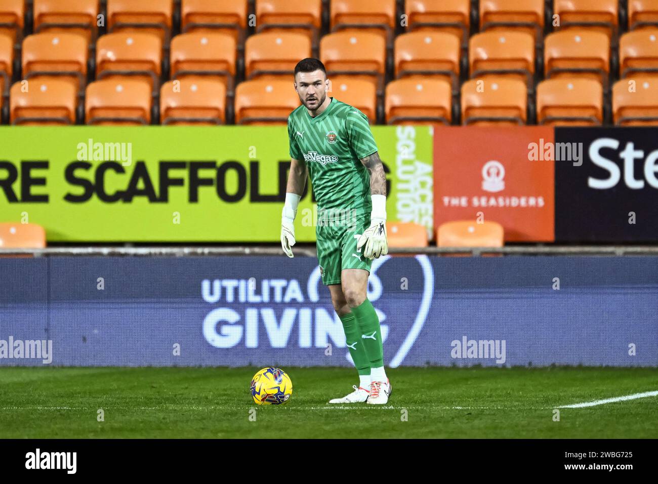 Richard O'Donnell von Blackpool während des Bristol Street Motors Trophy Matches Blackpool gegen Burton Albion in Bloomfield Road, Blackpool, Vereinigtes Königreich, 10. Januar 2024 (Foto: Craig Thomas/News Images) in, am 2024. (Foto: Craig Thomas/News Images/SIPA USA) Credit: SIPA USA/Alamy Live News Stockfoto