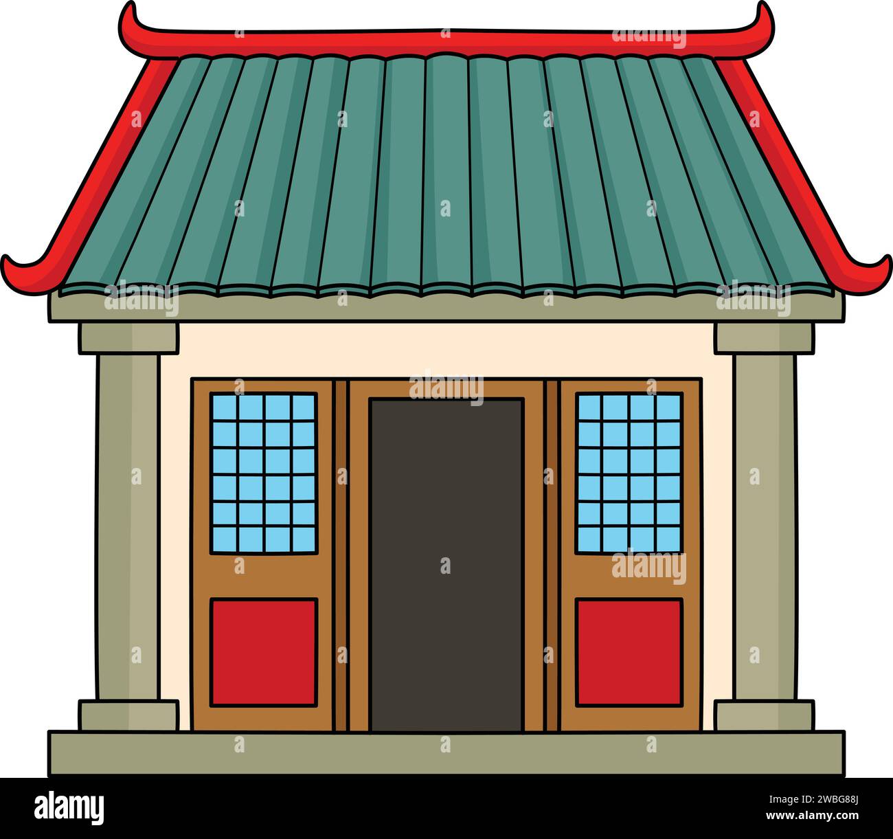 Chinesischer Tempel, Cartoon, Farbige Clipart Stock Vektor