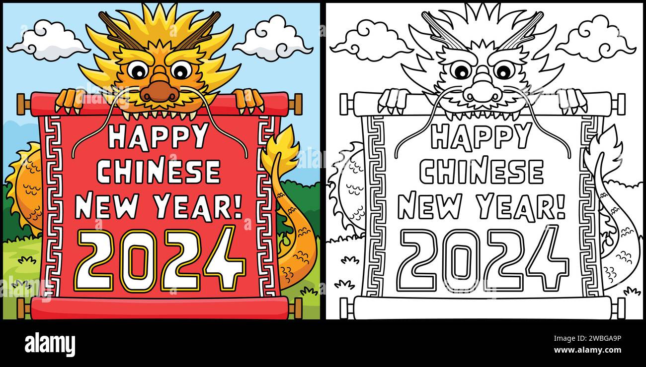 Happy Chinese Year 2024 Coloring Illustration Alamy