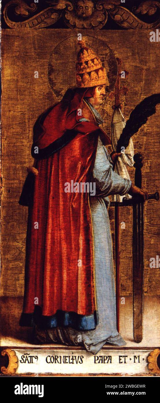 Ein Gemälde von Papst Cornelius aus dem Jahr 1535 (vom Meister von Messkirch), der Pontiff aus der Zeit von 250 bis 253 war. Er war der 21. Papst und starb im Exil durch Missbrauch und gilt als Märtyrer, obwohl einige spätere Quellen sagen, dass er enthauptet wurde. Stockfoto
