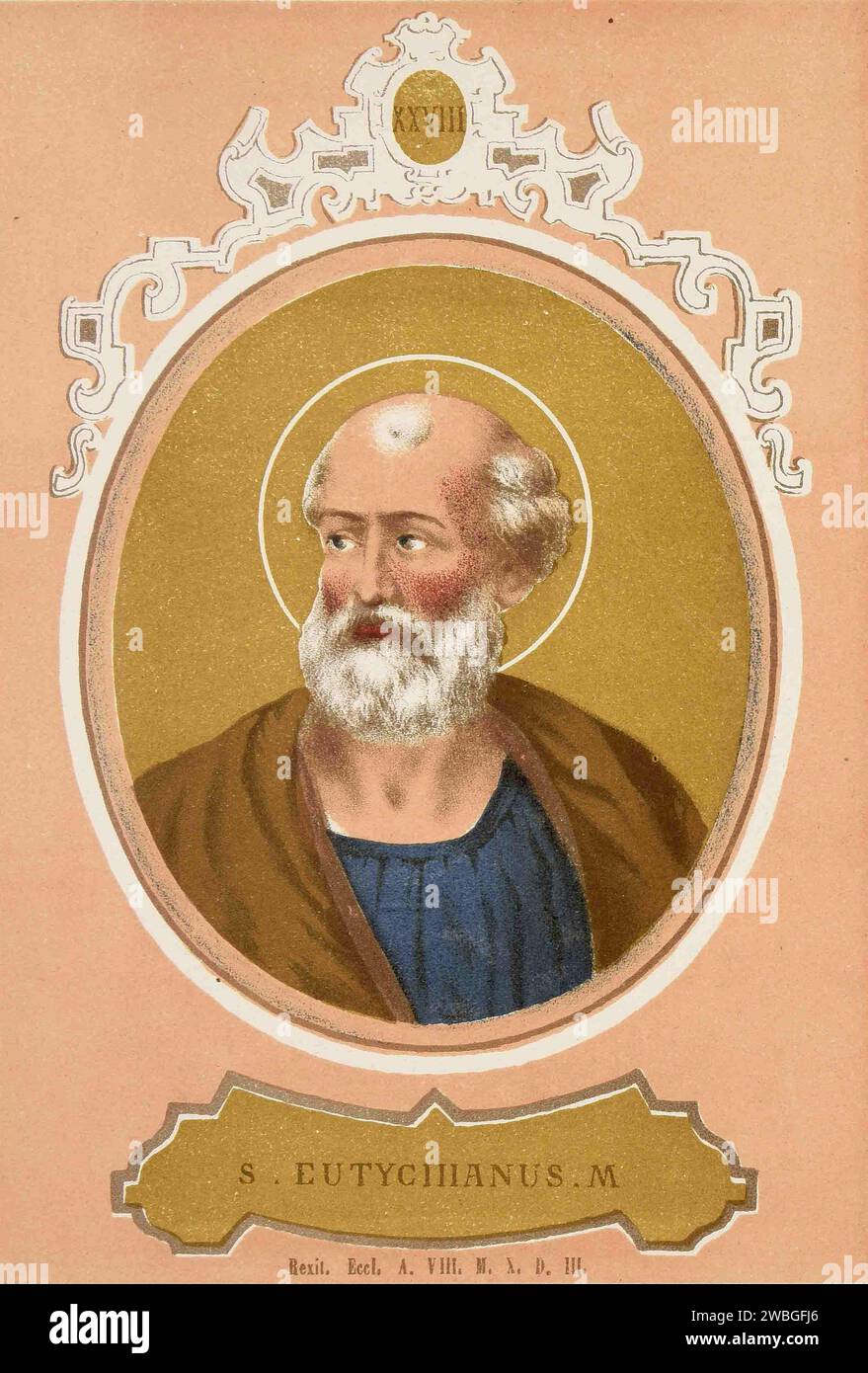 Ein Kupferstich von Papst Eutychian aus dem Jahr 1879, der Pontiff von A274-A283 war. Er war der 27. Papst. Stockfoto