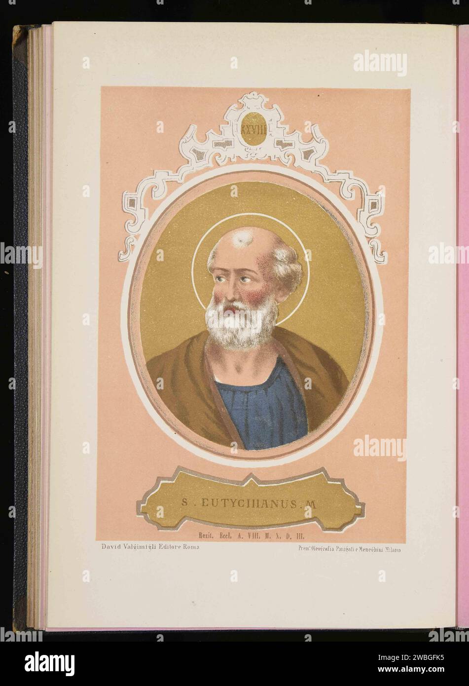 Ein Kupferstich von Papst Eutychian aus dem Jahr 1879, der Pontiff von A274-A283 war. Er war der 27. Papst. Stockfoto