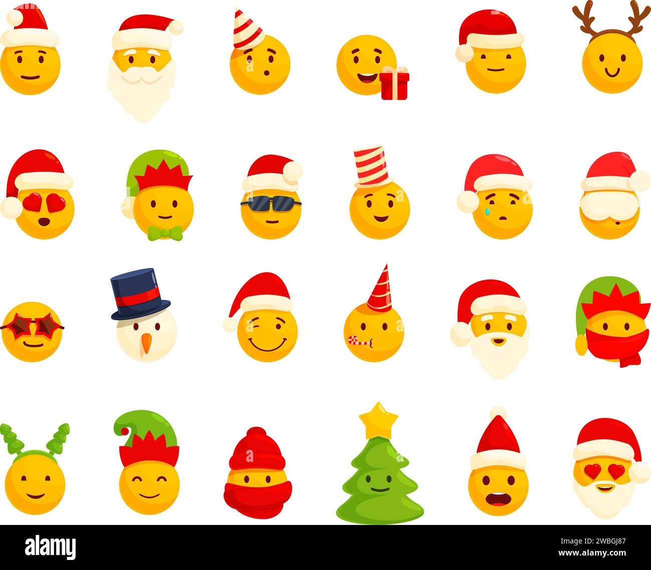 Weihnachten Emoticons Icons setzen Cartoon Vektor. weihnachtsmann. Winter Neujahr Stock Vektor