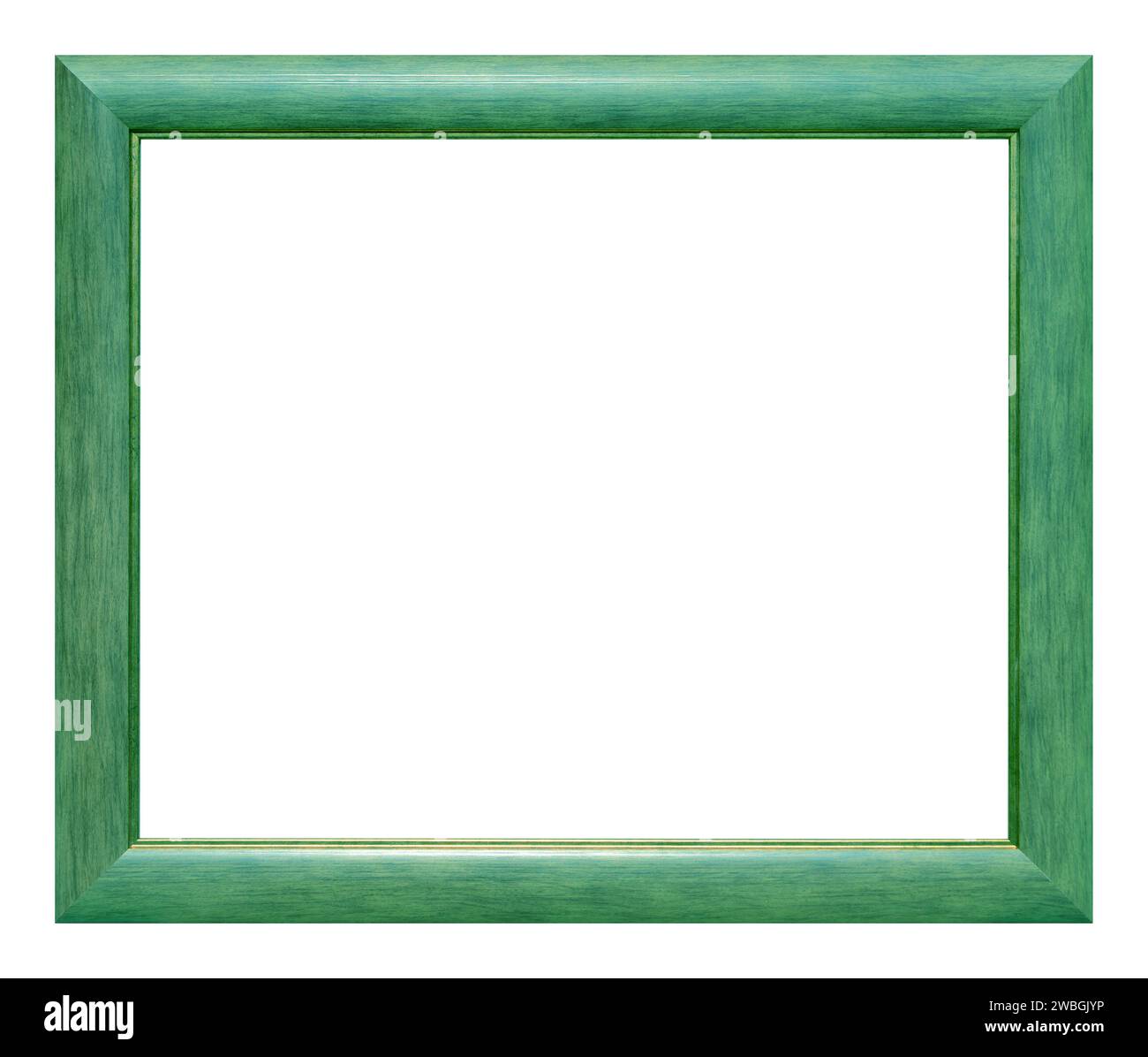 Grüner Holzrahmen isoliert auf weißem Hintergrund. Stockfoto