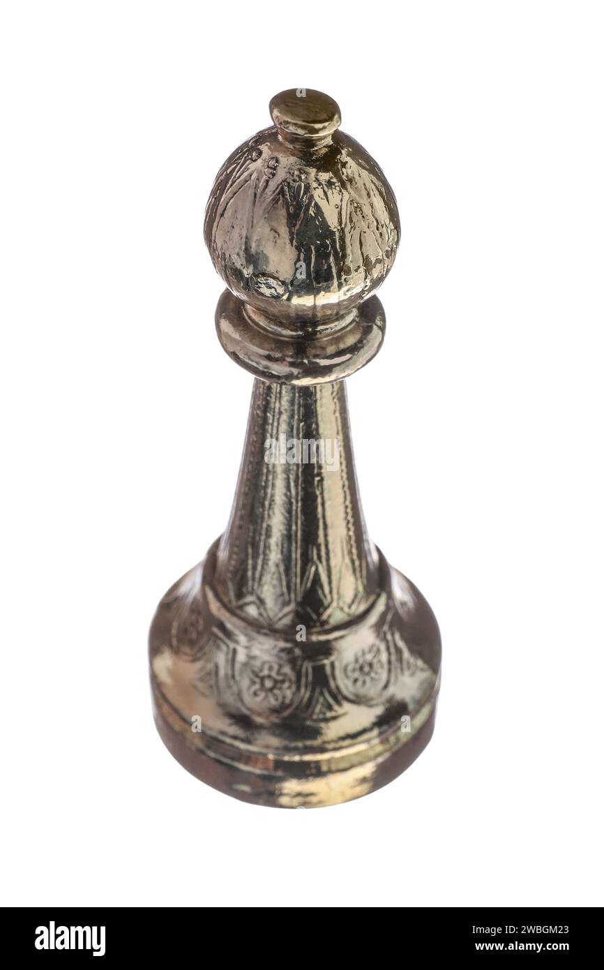 Ein goldener Schachbischof isoliert auf weiß Stockfoto