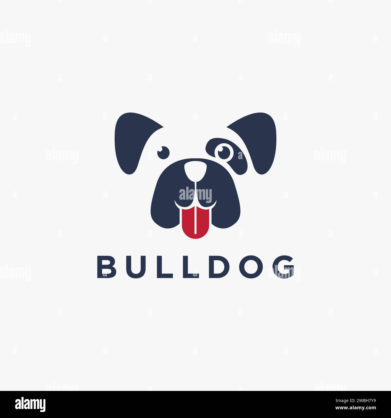 Lustige minimalistische Smiley Bulldog-Logo-Symbol-Vektor-Illustration auf weißem Hintergrund Stock Vektor