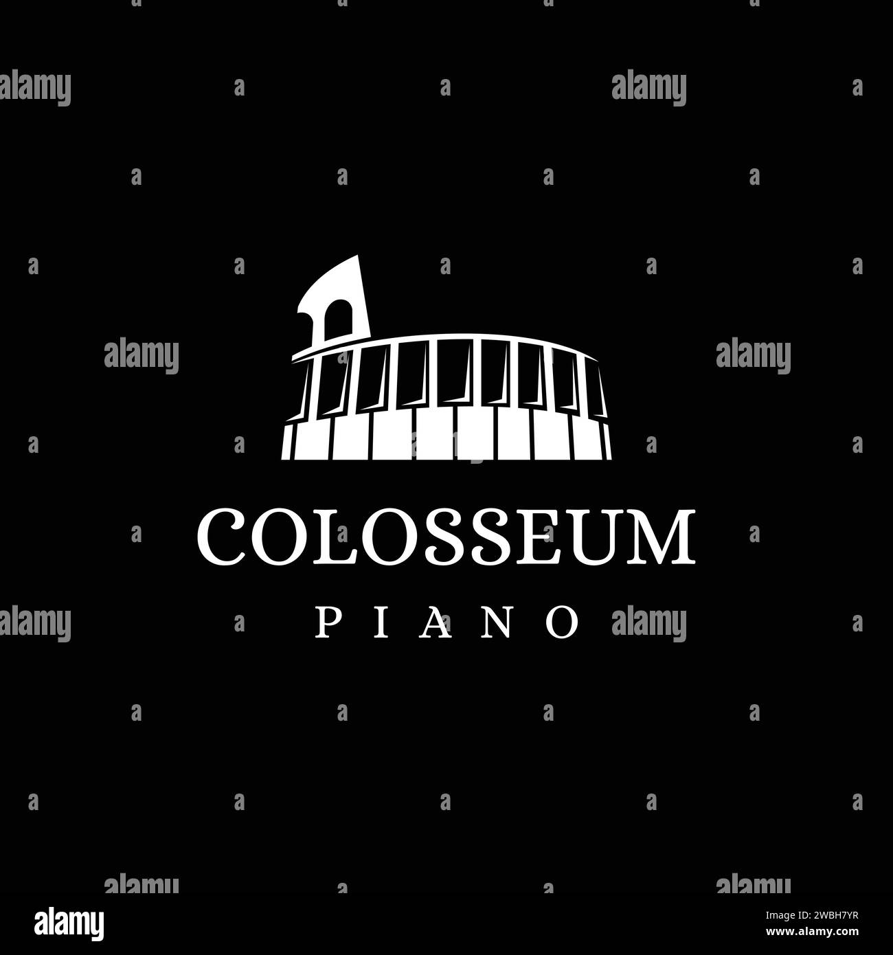 Colosseum Musik Logo, colosseum Piano Icon Vektor auf schwarzem Hintergrund Stock Vektor