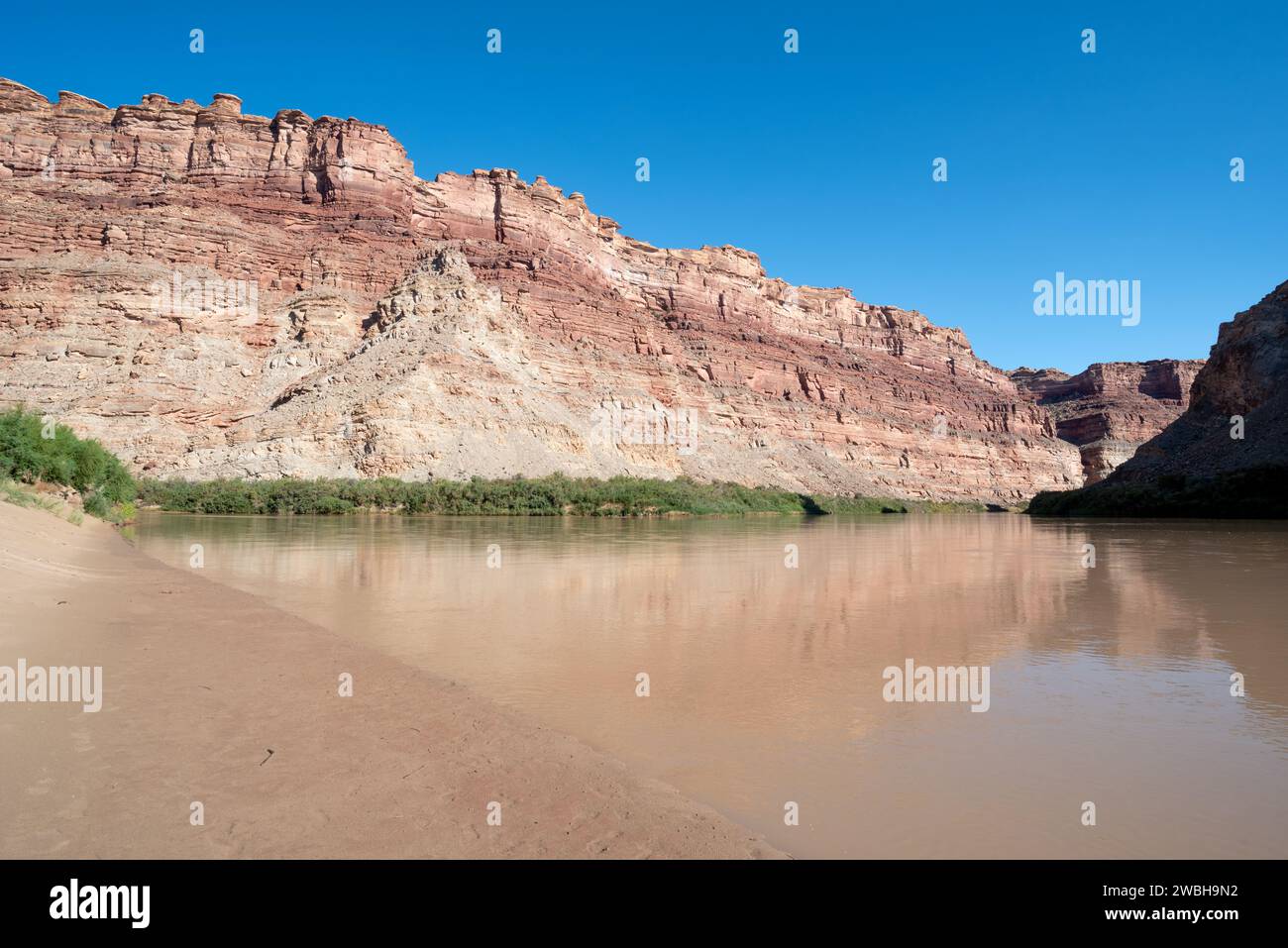 Strand am Zusammenfluss von Green River und Colorado River, Canyonlands National Park, Utah. Stockfoto