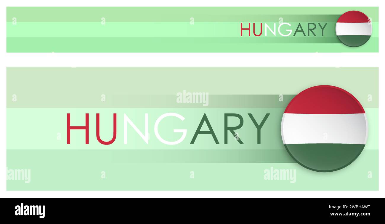 Ungarn Flaggen horizontales Webbanner im modernen Neomorphismusstil. Schaltfläche für ungarische Länderüberschrift der Webseite für mobile Anwendung oder Internetseite. Vecto Stock Vektor