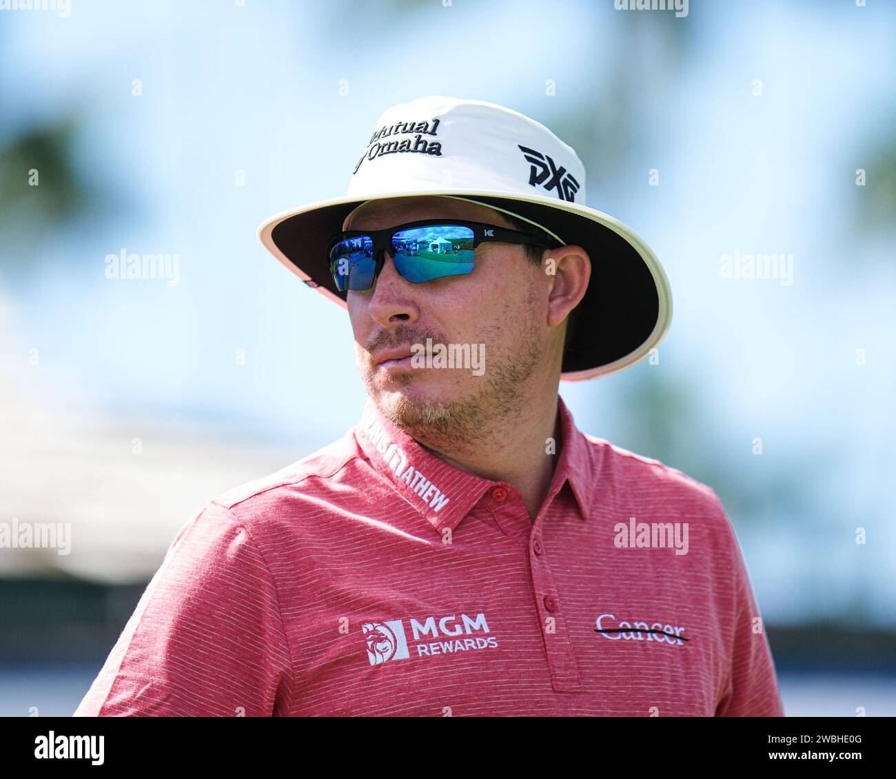 Honolulu, Hawaii, USA. Januar 2024. PGA Pro Joel Dahmen schaut während des Pro/am-Tages bei den Sony Open im Waialae Country Club in Honolulu, Hawaii. Glenn Yoza/CSM/Alamy Live News Stockfoto