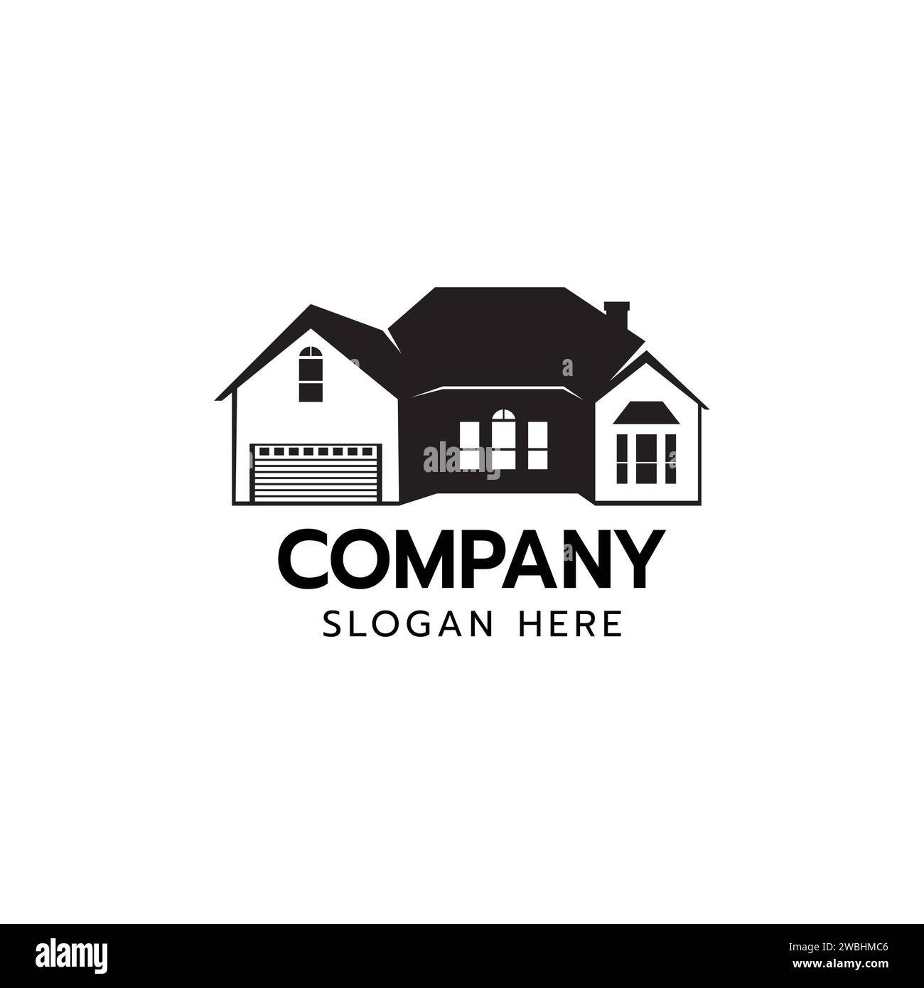 Haus Logo Icon Silhouette isoliertes Zeichen auf weißem Hintergrund Vektor Design Illustration Stock Vektor
